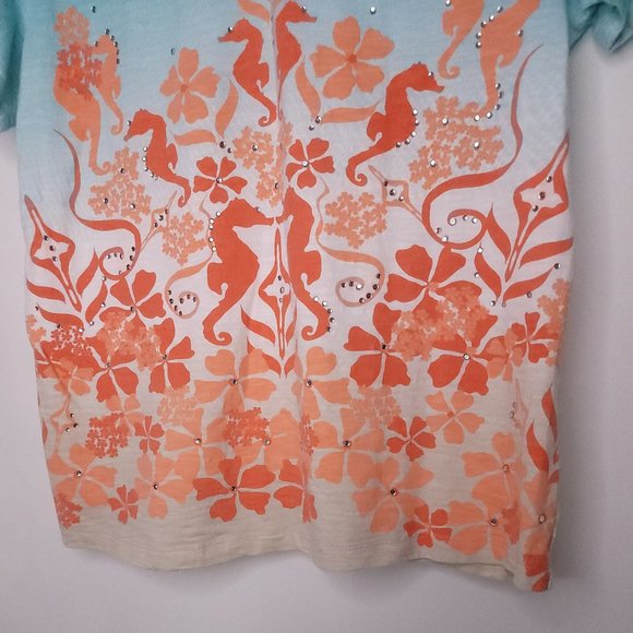 Coral Bay Tops Womens Petite Medium Coral Bay Tshirt Seahorse